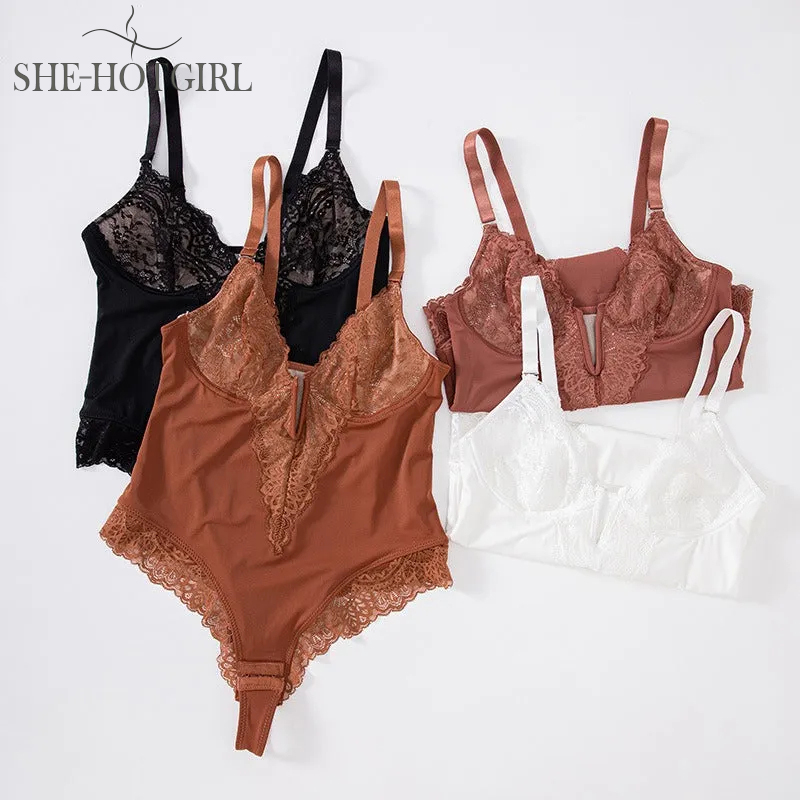 Sexy Lace Thong Body with V Neck for Women Backless Tank Tops with Tummy Control