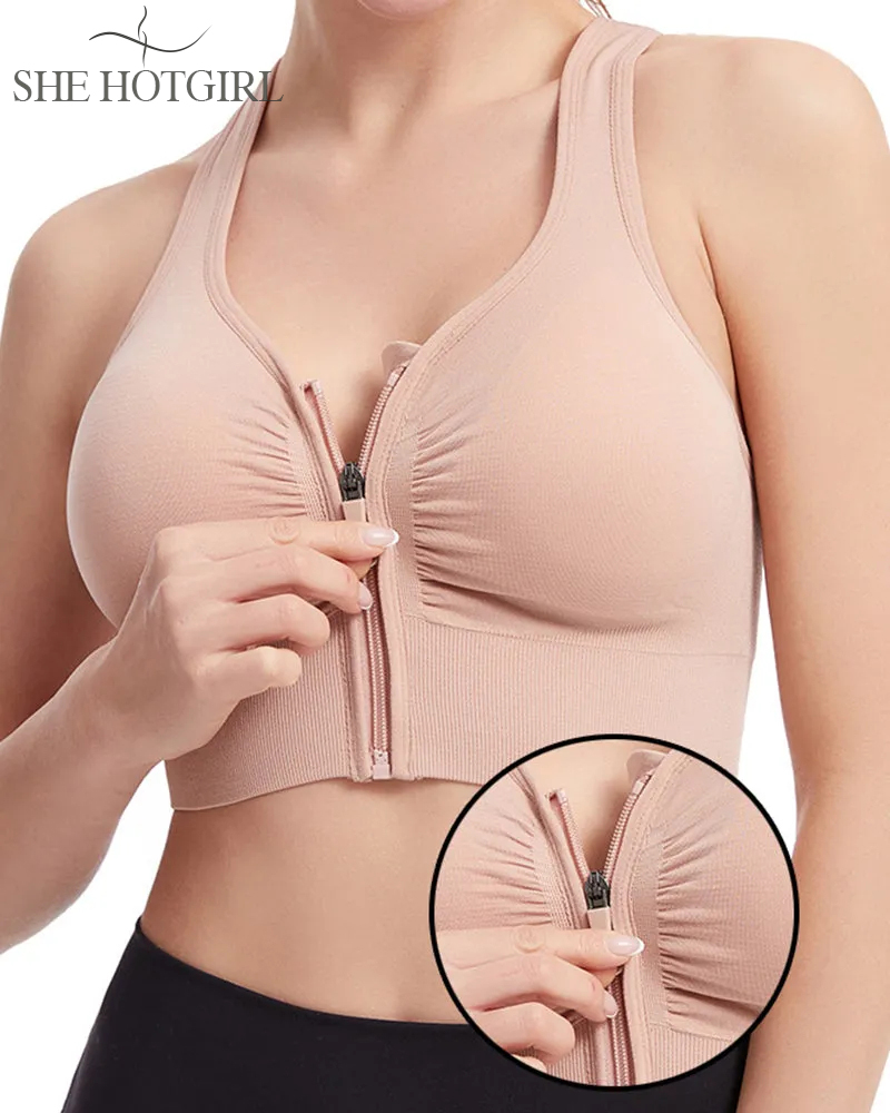 Women's Shockproof Hollow Back Front Zipper Push Up Bra
