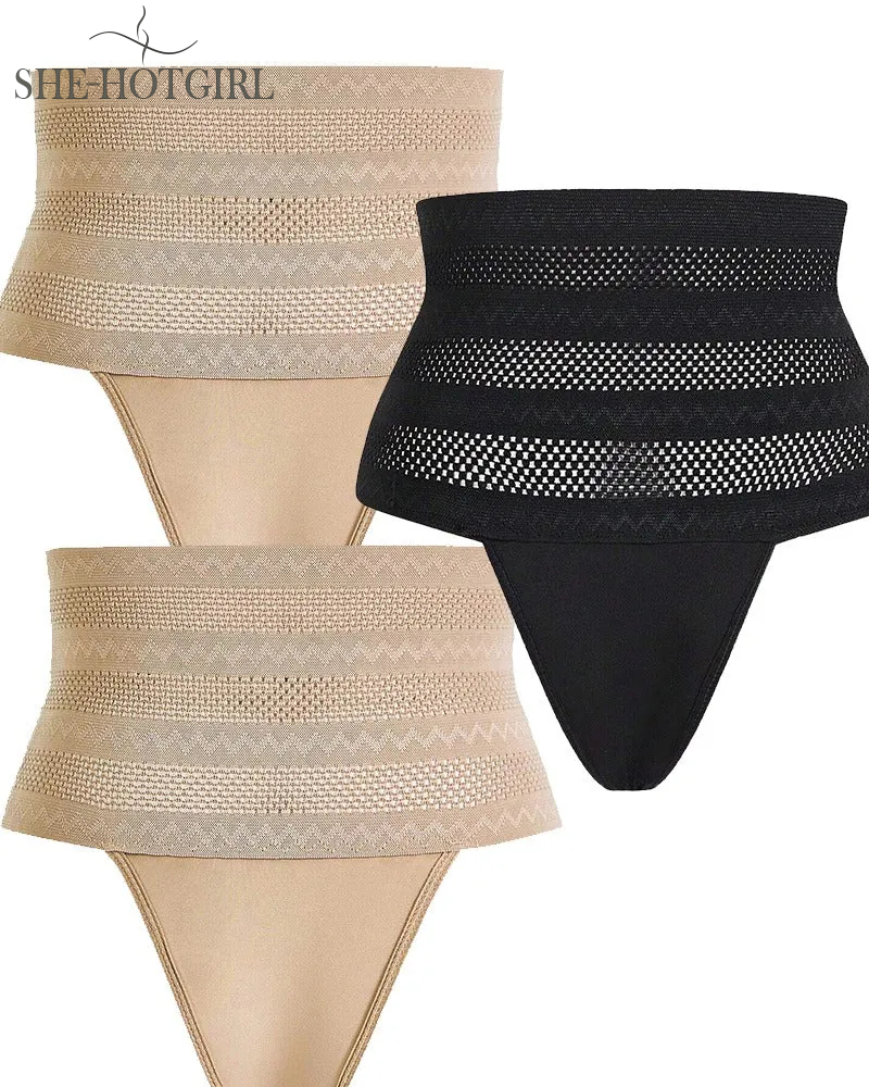 Women's High Waist Shaping Thong Breathable Tummy Control Shapewear Underwear