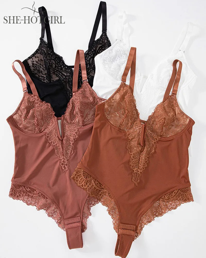 Sexy Lace Thong Body with V Neck for Women Backless Tank Tops with Tummy Control