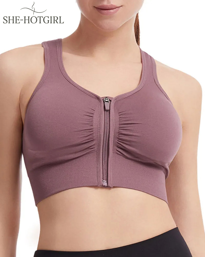 Women's Shockproof Hollow Back Front Zipper Push Up Bra