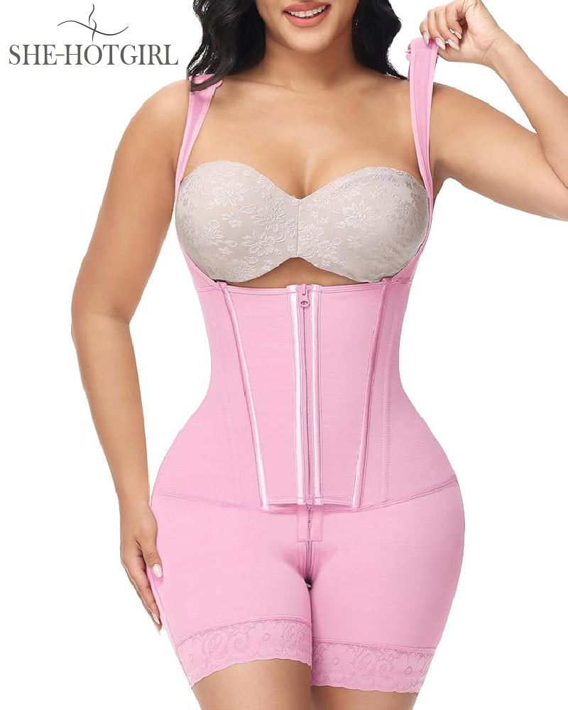 High Compression Shapewear with Front Zipper and Mid Thigh