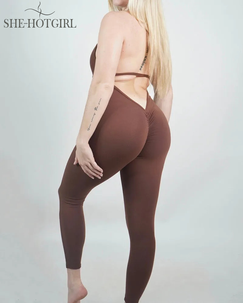 Backless Gym Sleeveless Long Romper Casual Halter Jumpsuits