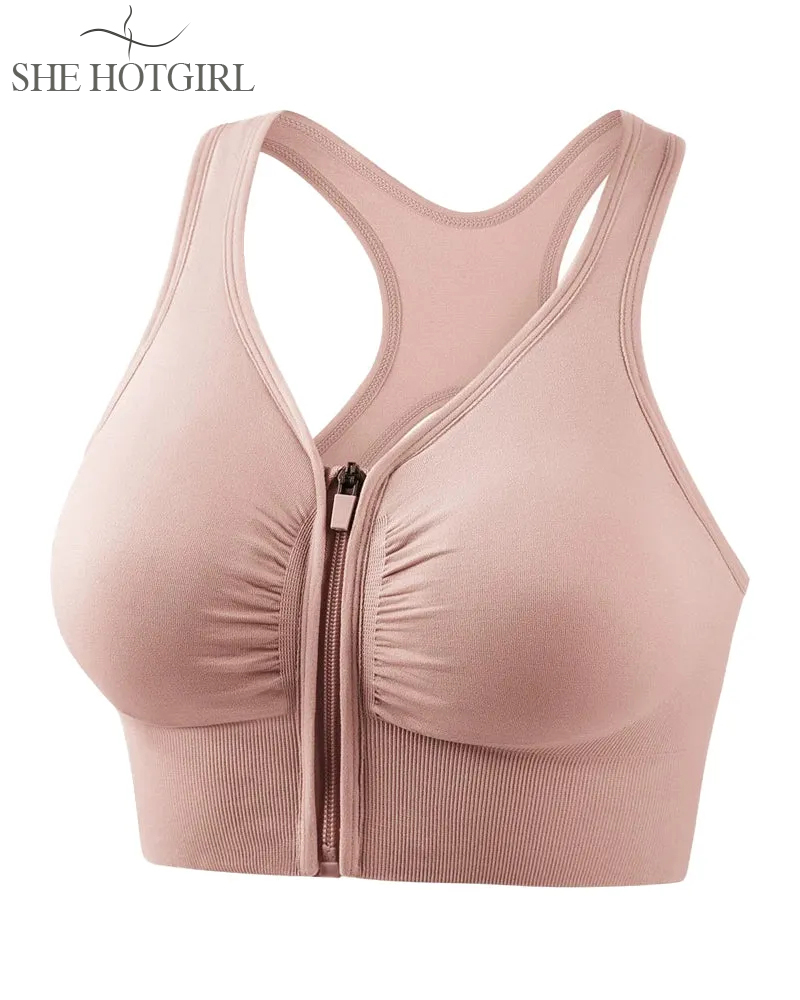 Women's Shockproof Hollow Back Front Zipper Push Up Bra