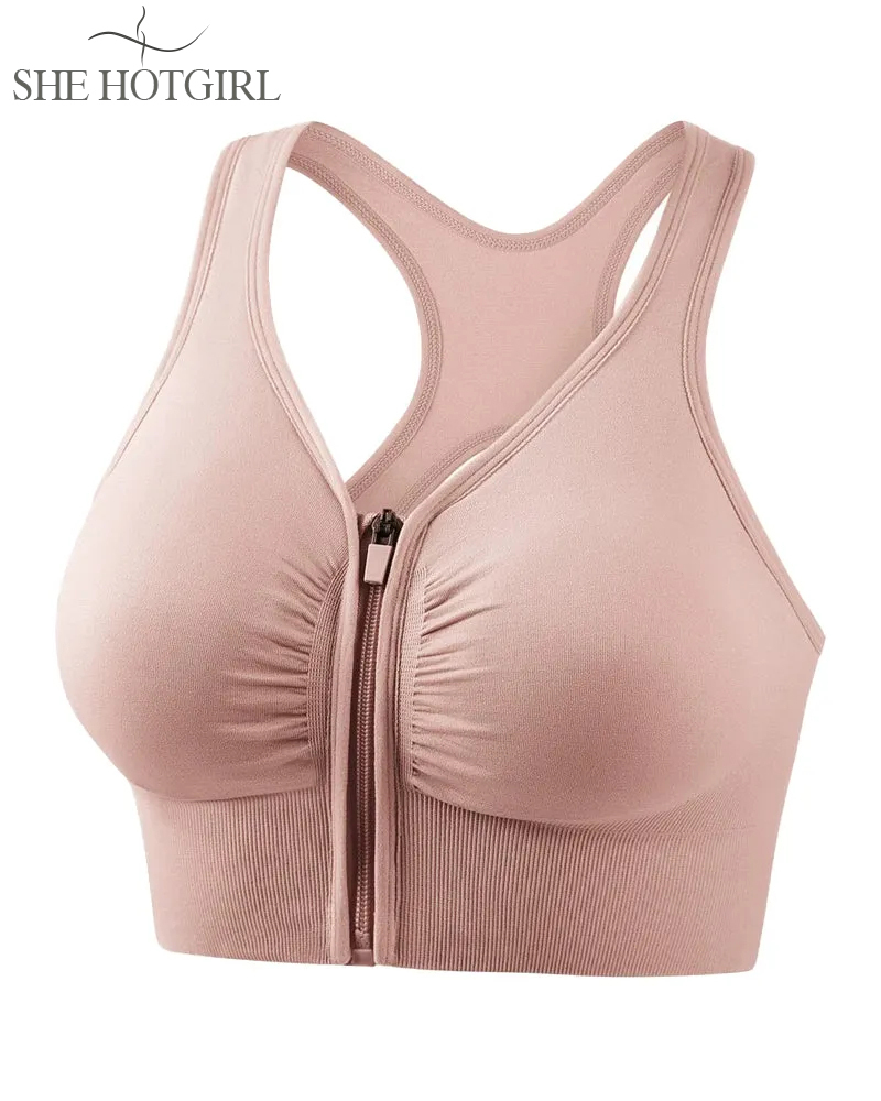 Women's Shockproof Hollow Back Front Zipper Push Up Bra