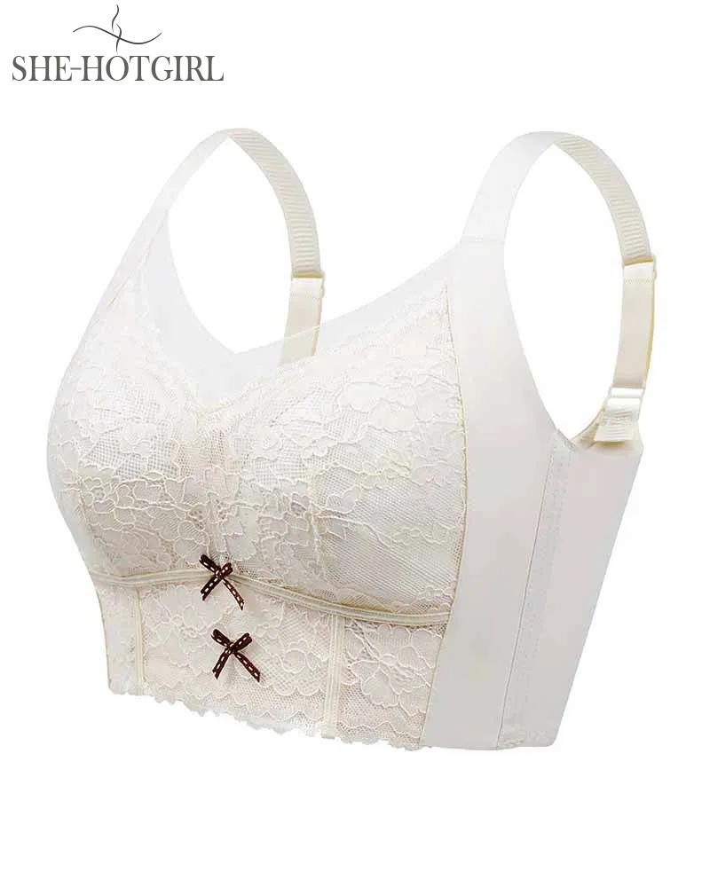 Breathable wire-free lace bra with full coverage and comfortable fit