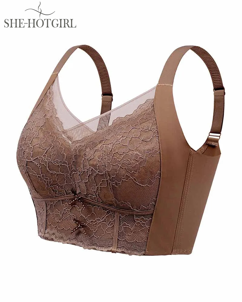 Breathable wire-free lace bra with full coverage and comfortable fit