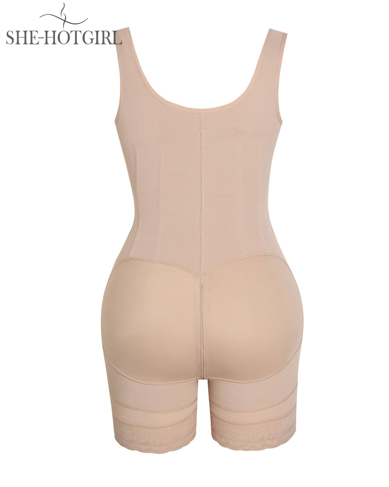 High Compression Shapewear with Front Zipper and Mid Thigh