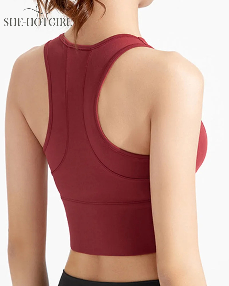 High Impact Zipper Front Tank Top Racerback Wire Free Yoga Sports Bras