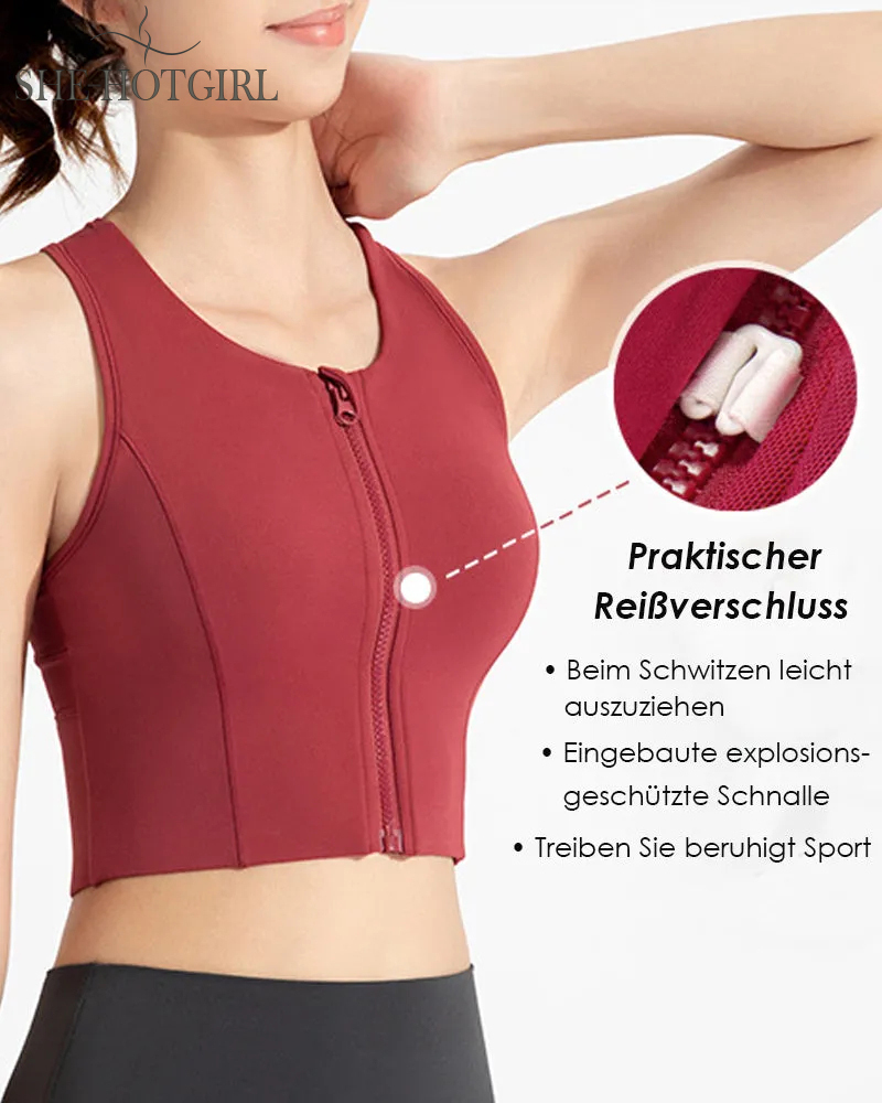 High Impact Zipper Front Tank Top Racerback Wire Free Yoga Sports Bras