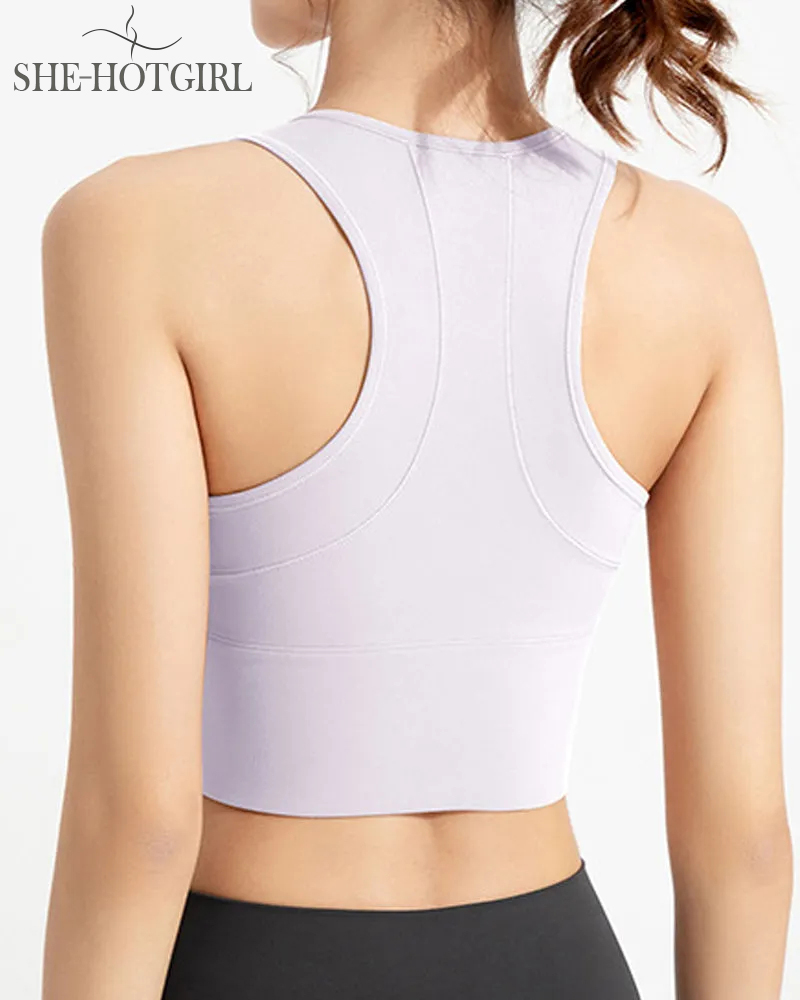 High Impact Zipper Front Tank Top Racerback Wire Free Yoga Sports Bras
