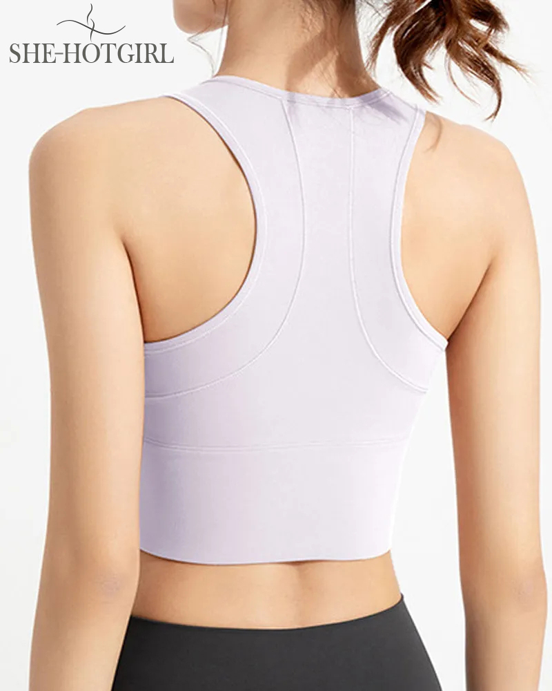 High Impact Zipper Front Tank Top Racerback Wire Free Yoga Sports Bras