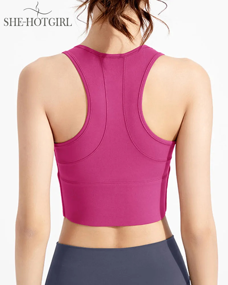 High Impact Zipper Front Tank Top Racerback Wire Free Yoga Sports Bras