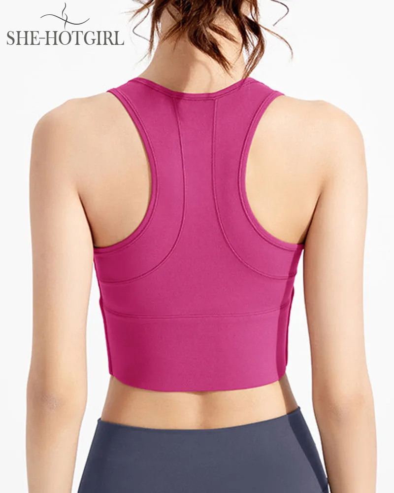 High Impact Zipper Front Tank Top Racerback Wire Free Yoga Sports Bras