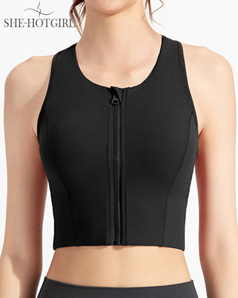 High Impact Zipper Front Tank Top Racerback Wire Free Yoga Sports Bras