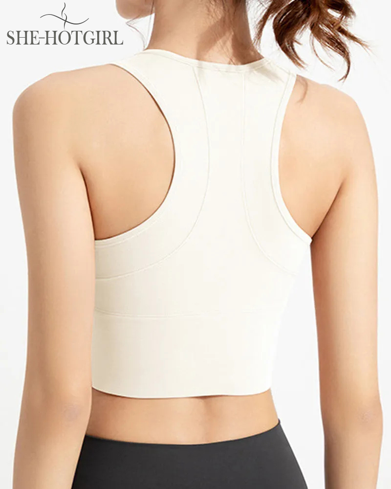 High Impact Zipper Front Tank Top Racerback Wire Free Yoga Sports Bras