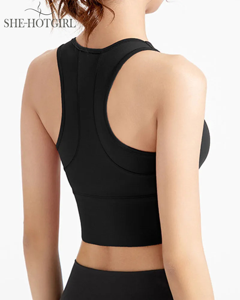 High Impact Zipper Front Tank Top Racerback Wire Free Yoga Sports Bras