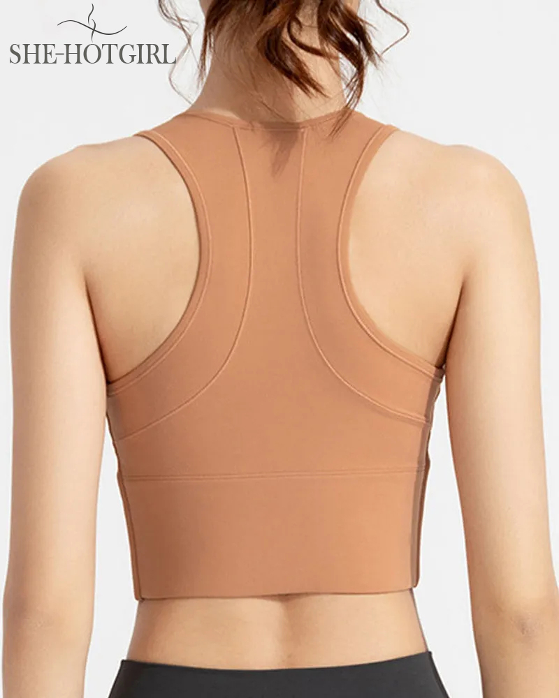 High Impact Zipper Front Tank Top Racerback Wire Free Yoga Sports Bras