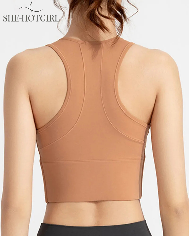 High Impact Zipper Front Tank Top Racerback Wire Free Yoga Sports Bras