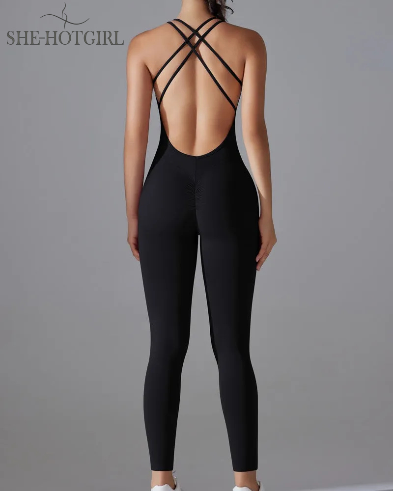 Hip-lifting quick-drying tight cross body fitness overalls