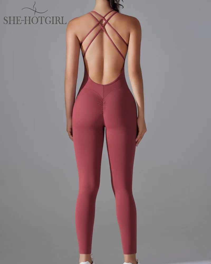 Hip-lifting quick-drying tight cross body fitness overalls