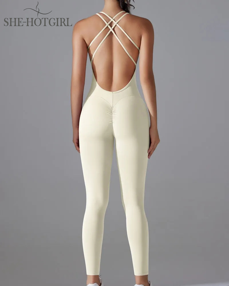 Hip-lifting quick-drying tight cross body fitness overalls