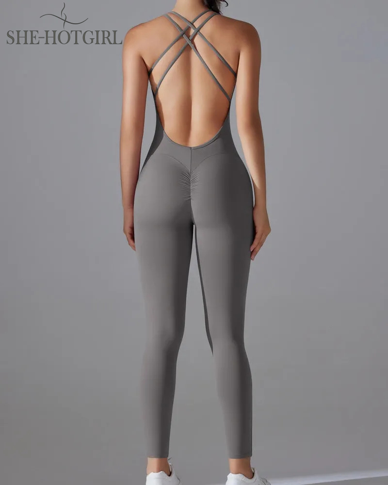 Hip-lifting quick-drying tight cross body fitness overalls