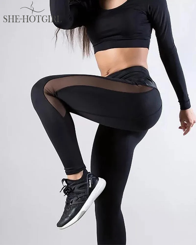 Hip-lifting sports yoga leggings with mesh seams