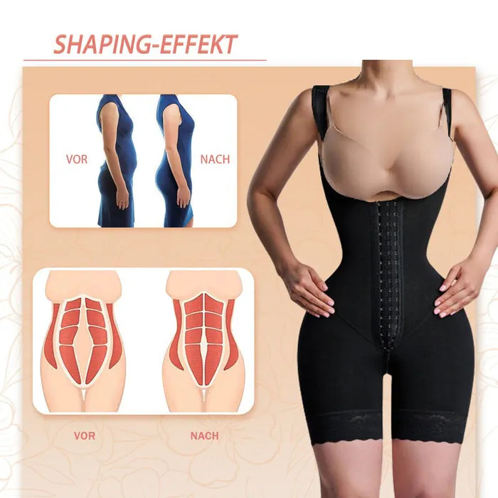 Hourglass Bodysuit with open chest and tummy control to mid-thigh