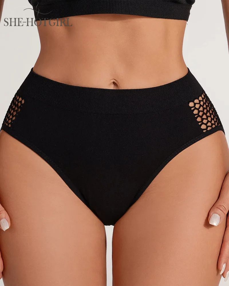 Mid Rise Briefs Hollow Out Lingerie Solid Comfortable Sexy Underwear