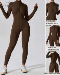 One Piece Athleisure Jumpsuit Long Sleeve Front Zipper Full Bodysuit