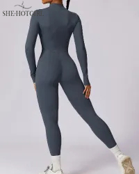 One Piece Athleisure Jumpsuit Long Sleeve Front Zipper Full Bodysuit