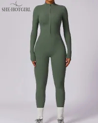 One Piece Athleisure Jumpsuit Long Sleeve Front Zipper Full Bodysuit