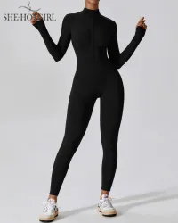 One Piece Athleisure Jumpsuit Long Sleeve Front Zipper Full Bodysuit