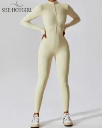 One Piece Athleisure Jumpsuit Long Sleeve Front Zipper Full Bodysuit