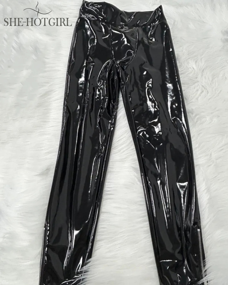 PU Leather Mirror New Slim Tight Leather Pants for Women Fashionable and Versatile