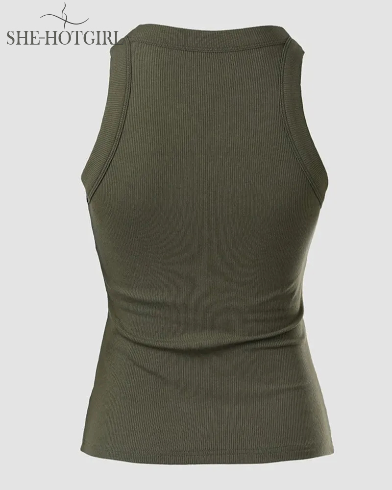 Ribbed round neck vest with chest padding Padded Tops