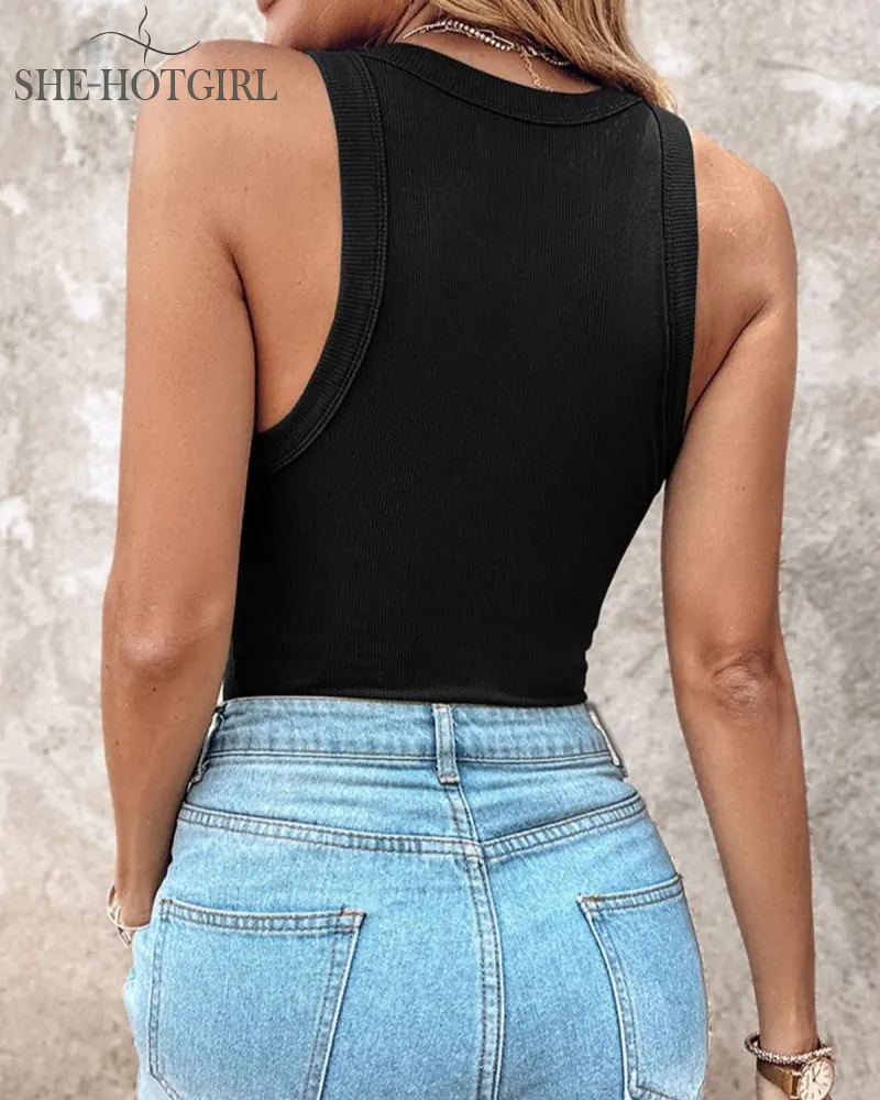 Ribbed round neck vest with chest padding Padded Tops