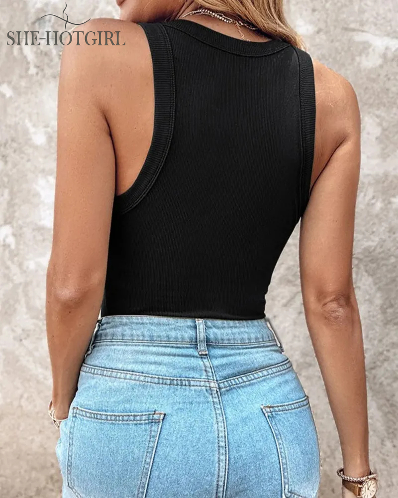 Ribbed round neck vest with chest padding Padded Tops