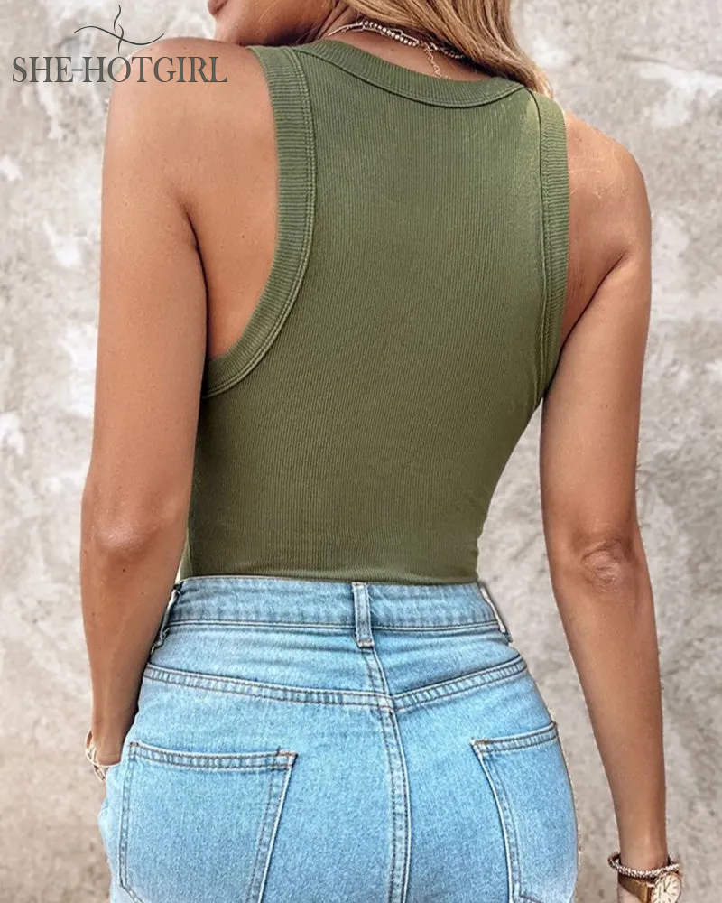 Ribbed round neck vest with chest padding Padded Tops