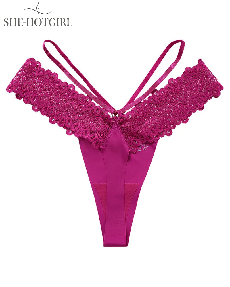Seamless French Lace Thongs Spaghetti Straps Splicing Sexy Underwear