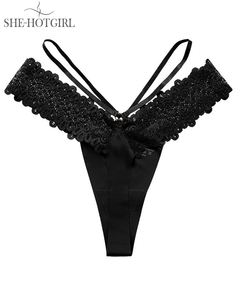 Seamless French Lace Thongs Spaghetti Straps Splicing Sexy Underwear