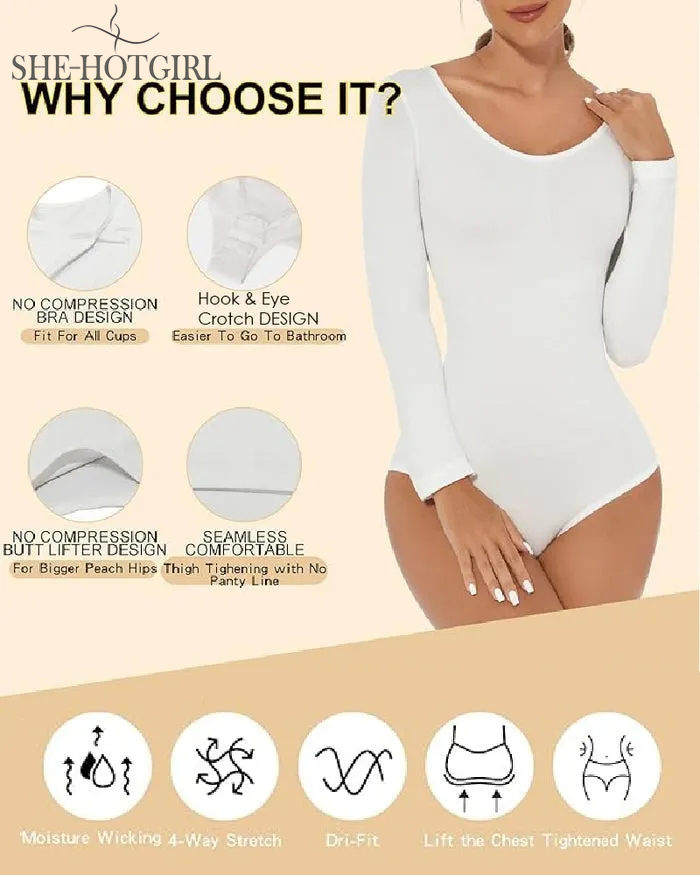 Seamless Round Neck Long Sleeve Corset Bodysuit Tops Stretch Triangle Body