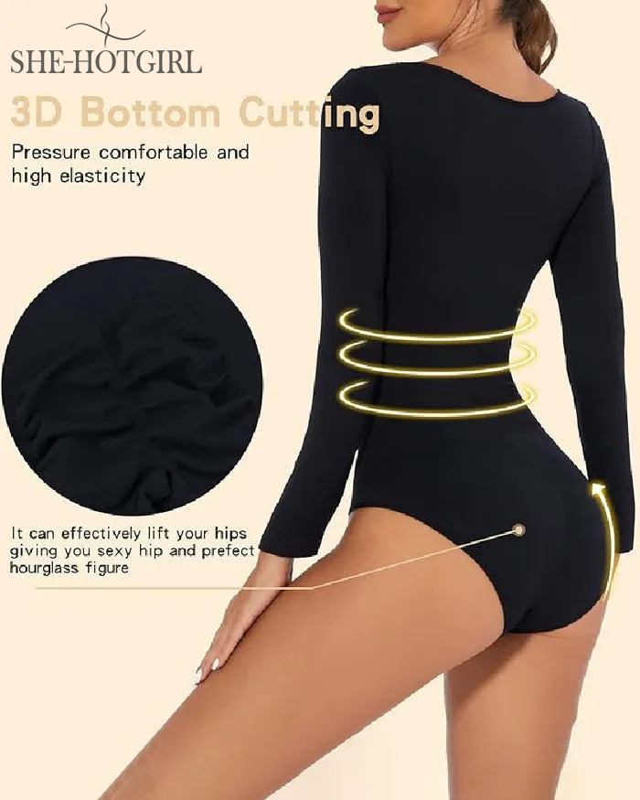 Seamless Round Neck Long Sleeve Corset Bodysuit Tops Stretch Triangle Body