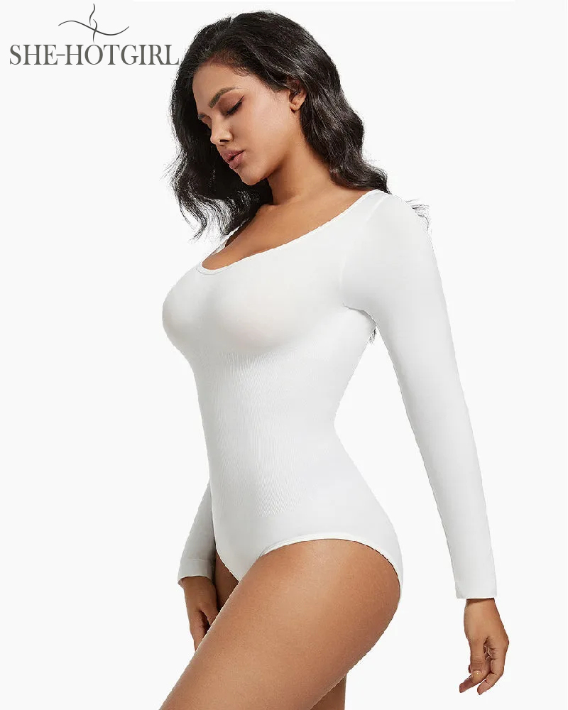 Seamless Round Neck Long Sleeve Corset Bodysuit Tops Stretch Triangle Body