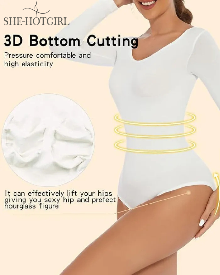 Seamless Round Neck Long Sleeve Corset Bodysuit Tops Stretch Triangle Body