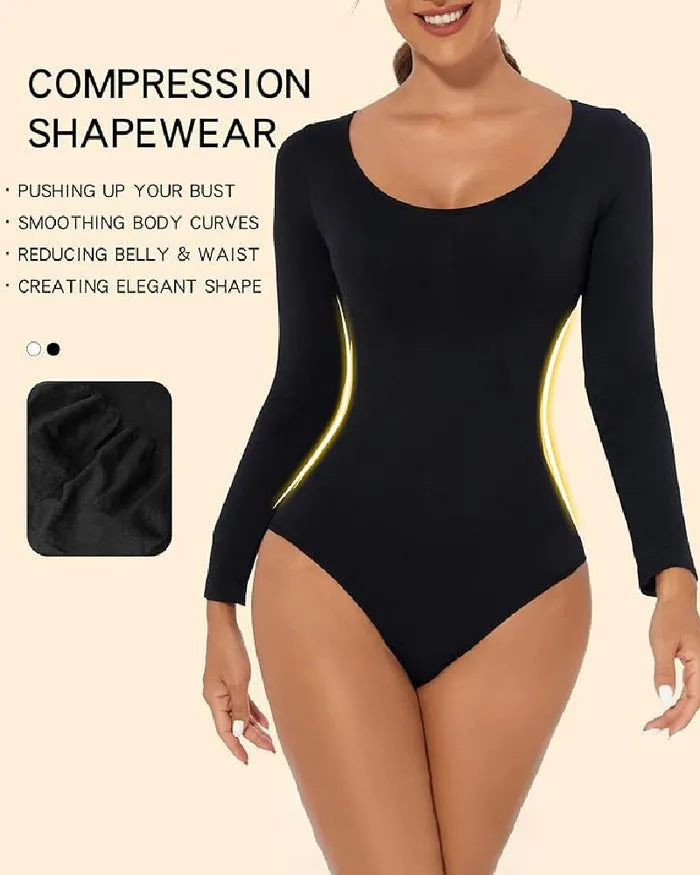 Seamless Round Neck Long Sleeve Corset Bodysuit Tops Stretch Triangle Body