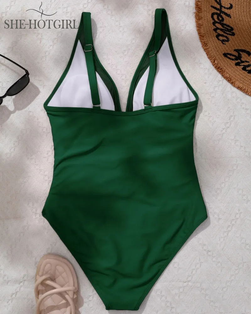 Sexy Backless One-Piece Shapewear Swimsuit Made of Mesh with Deep V Neck