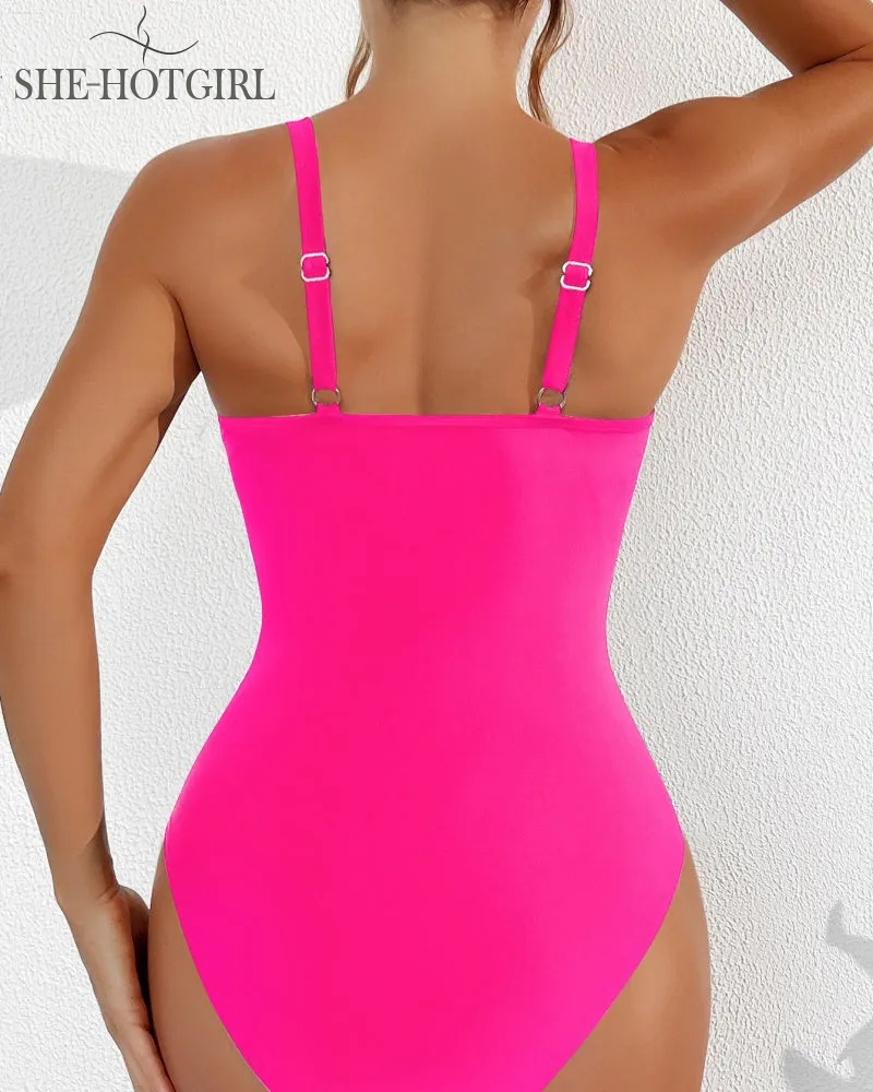 Sexy Backless One-Piece Shapewear Swimsuit Made of Mesh with Deep V Neck