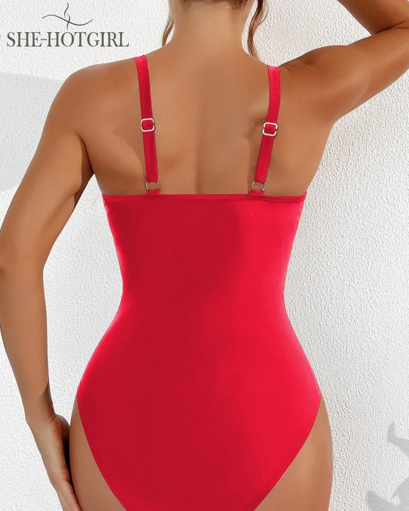 Sexy Backless One-Piece Shapewear Swimsuit Made of Mesh with Deep V Neck